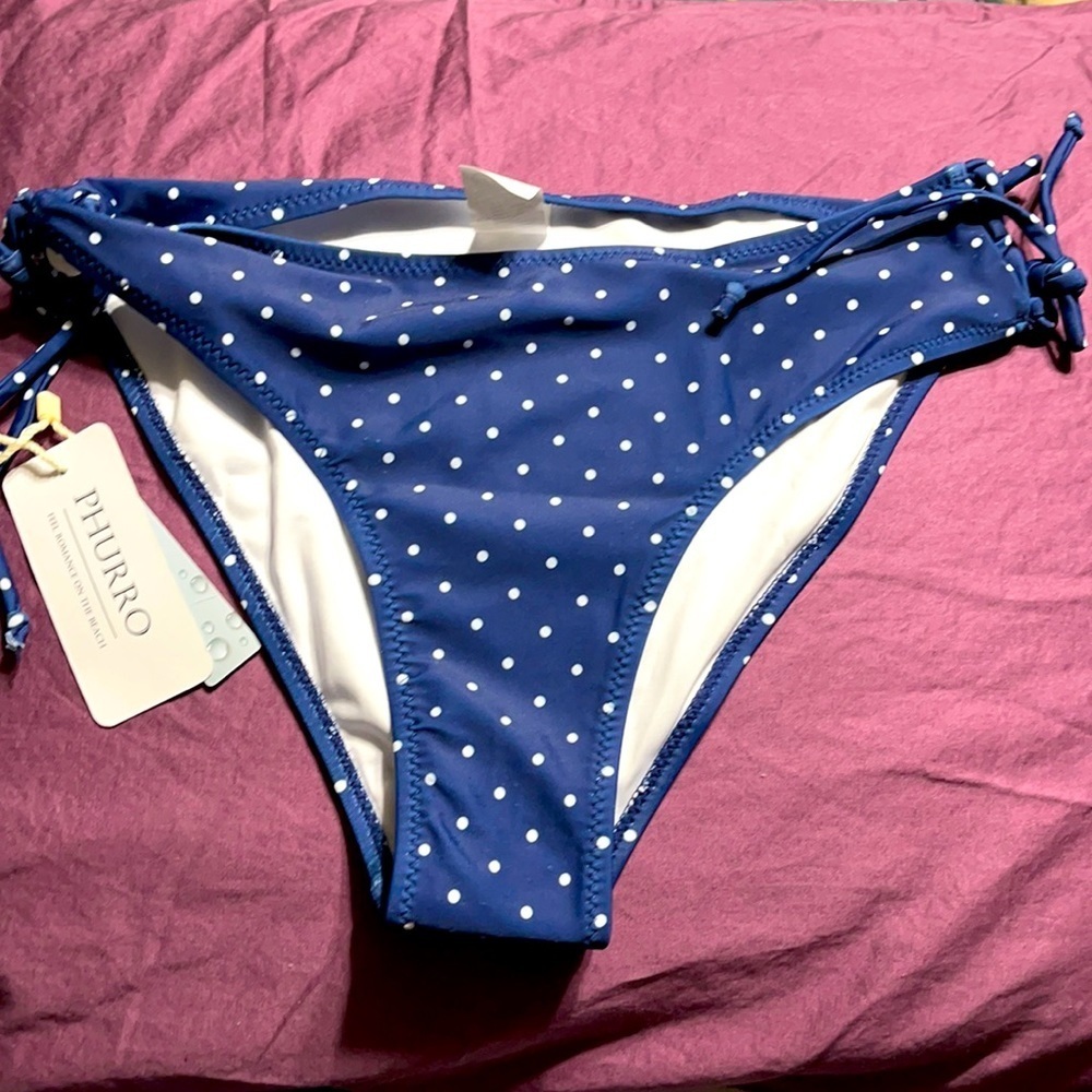 NWT blue/white tie bikini bottom